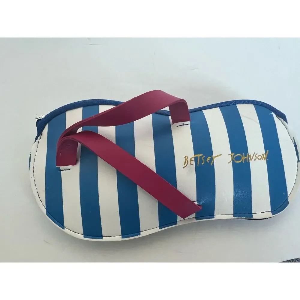 NEW Betsey Johnson Blue White Stripe  FlipFlop Sunglasses Cosmetic Wallet‎
